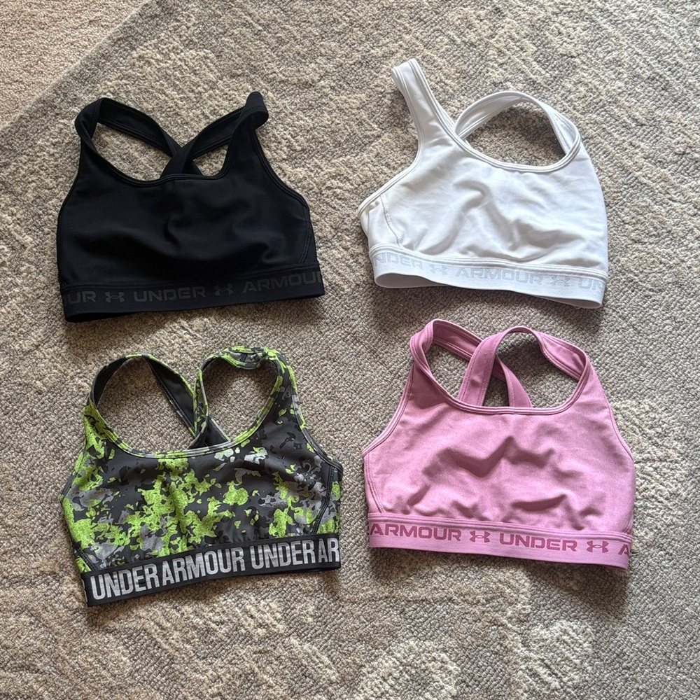 6 Under Armour Sports Bra Collection - Black, White, Pink, Green Floral